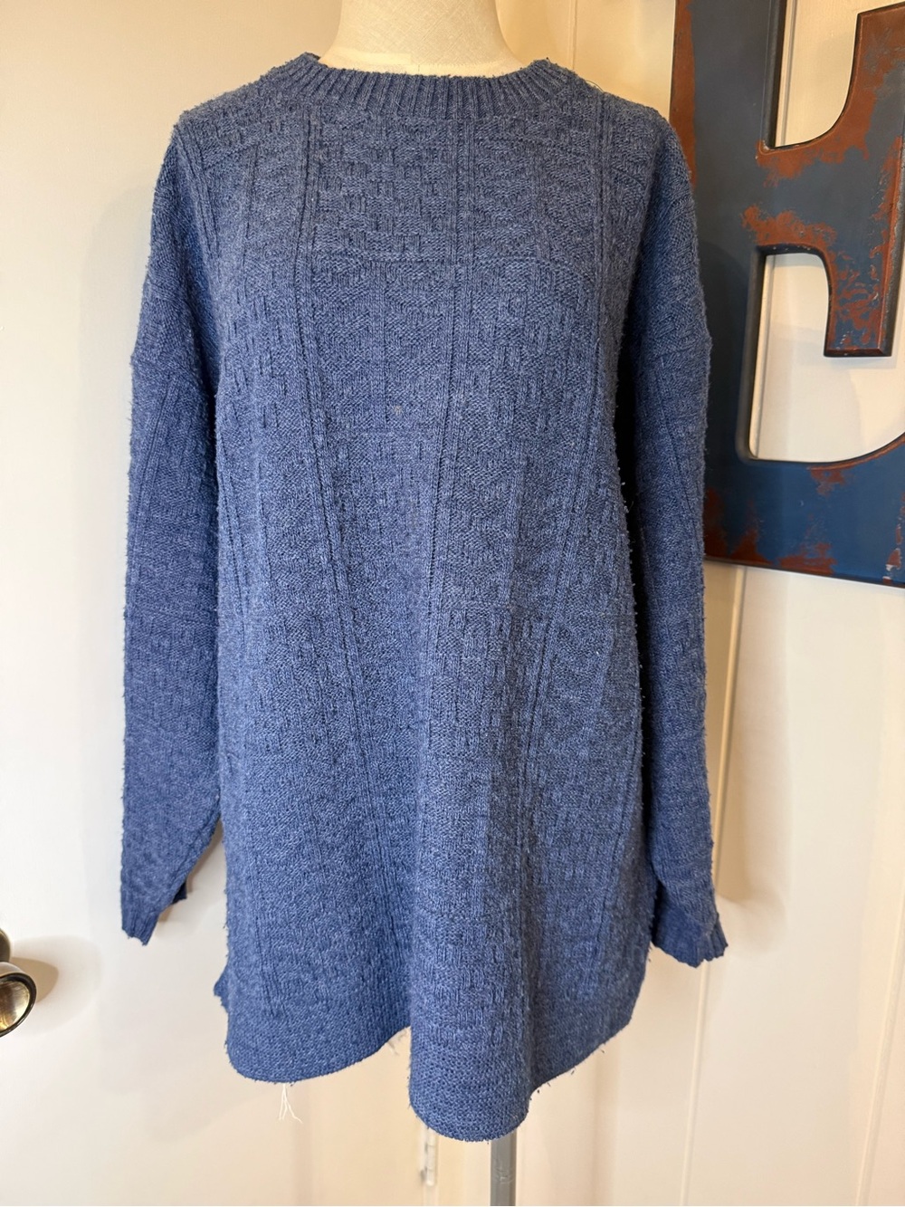 Vintage Clifton Place Men’s Textured Knit Sweater - Blue Sz L Made in USA